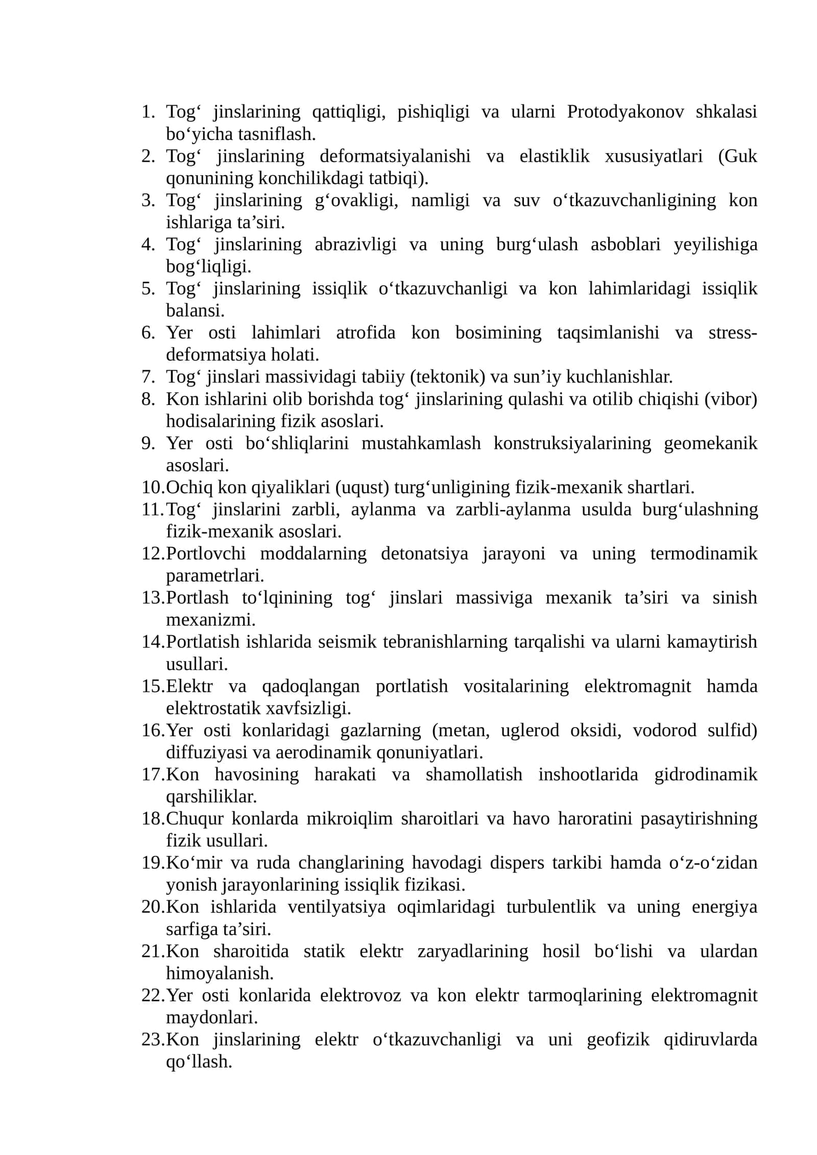 Tog‘ jinslarining fizik-mexanik xususiyatlari