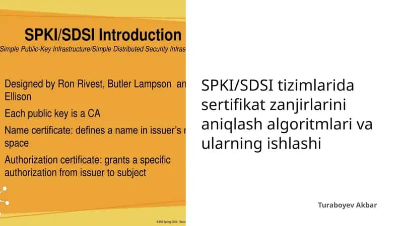 SPKI/SDSI tizimlarida sertifikat zanjirlarini aniqlash algoritmlari va ularning ishlashi