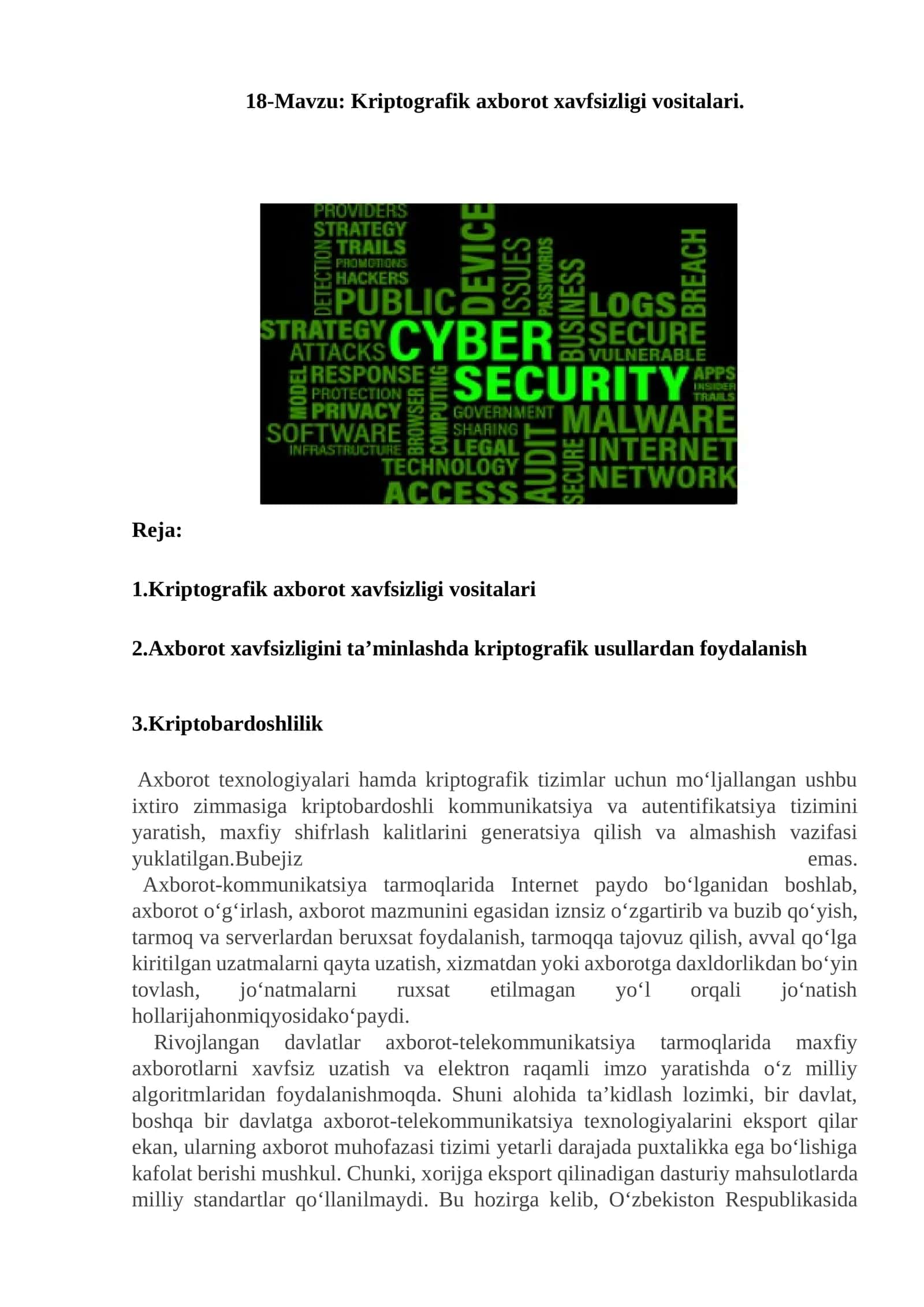 Kriptografik axborot xavfsizligi vositalari