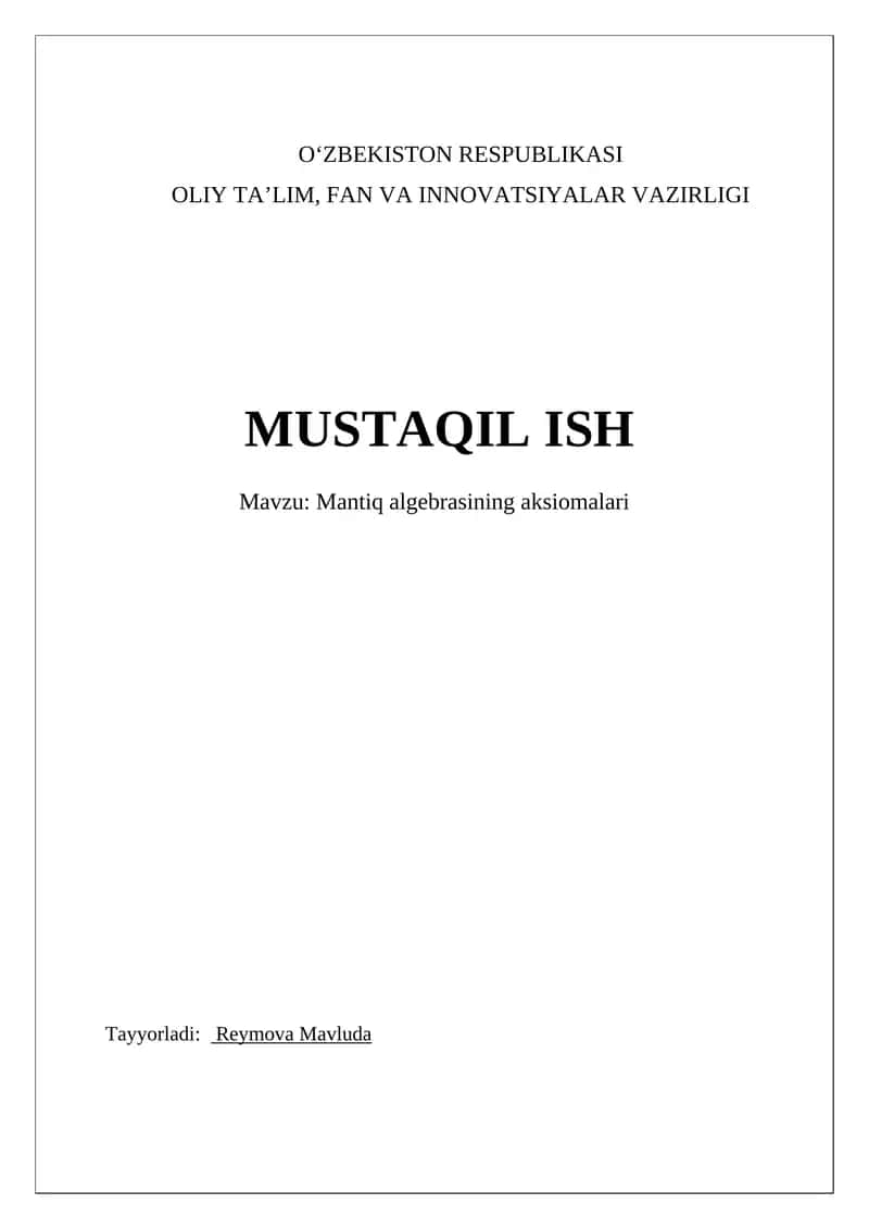 Mantiq algebrasining aksiomalari