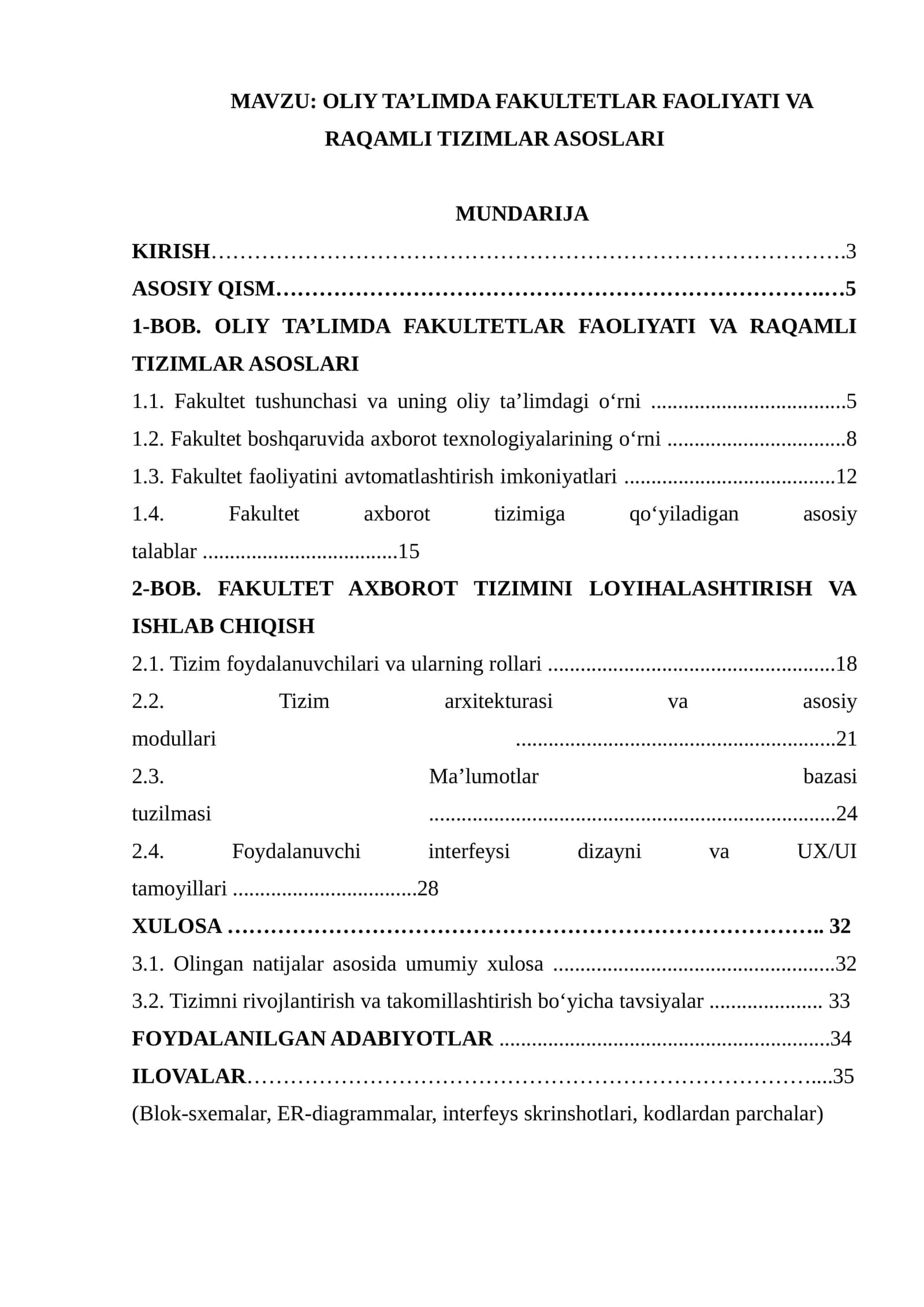OLIY TA’LIMDA FAKULTETLAR FAOLIYATI VA RAQAMLI TIZIMLAR ASOSLARI