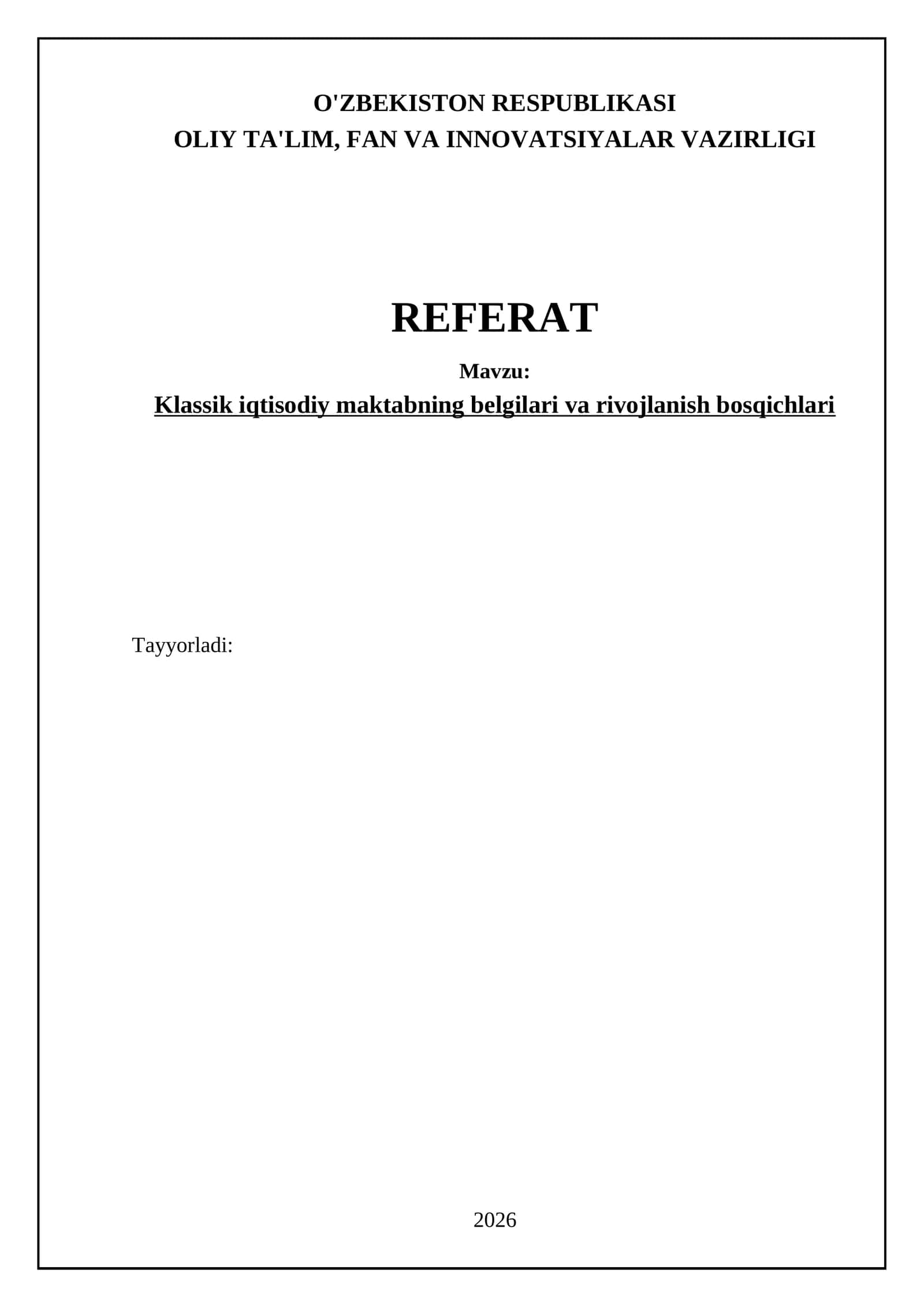 Klassik iqtisodiy maktabning belgilari va rivojlanish bosqichlari