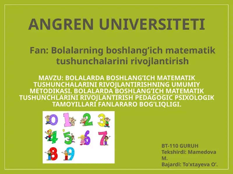 Boshlang’ich matematika tushunchalari rivojlantirish