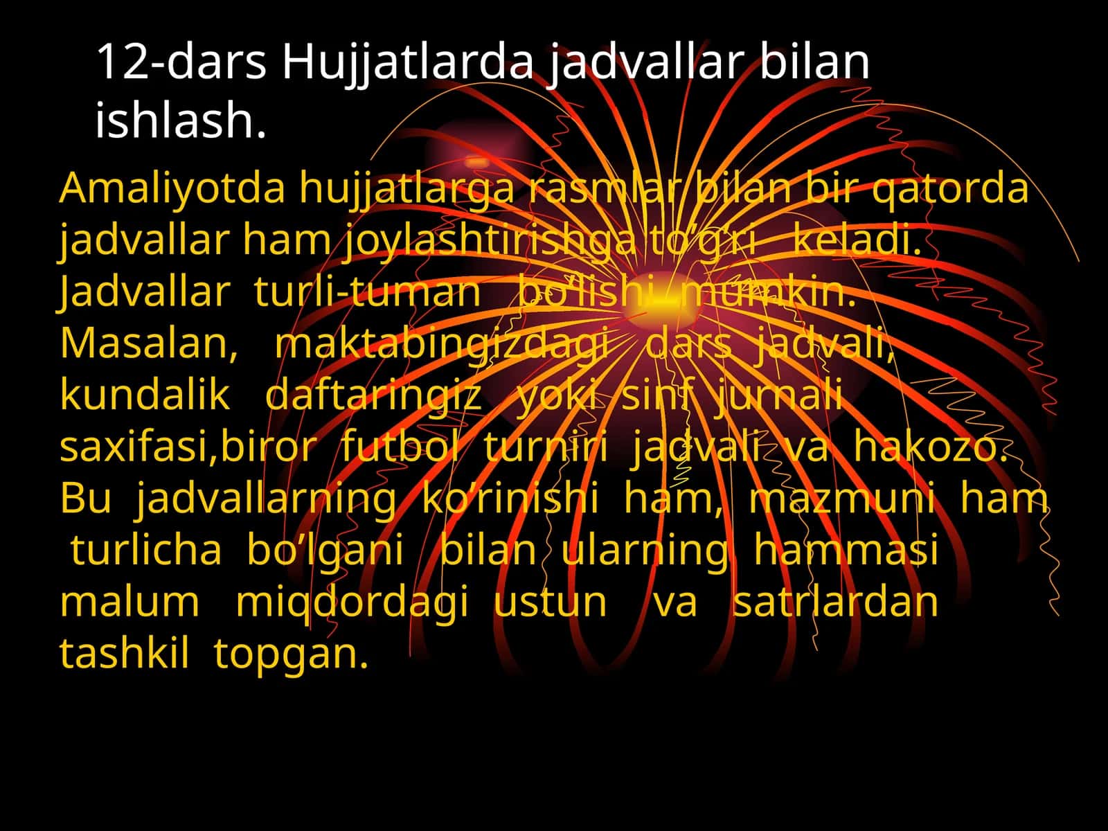 12-dars Hujjatlarda jadvallar bilan ishlash