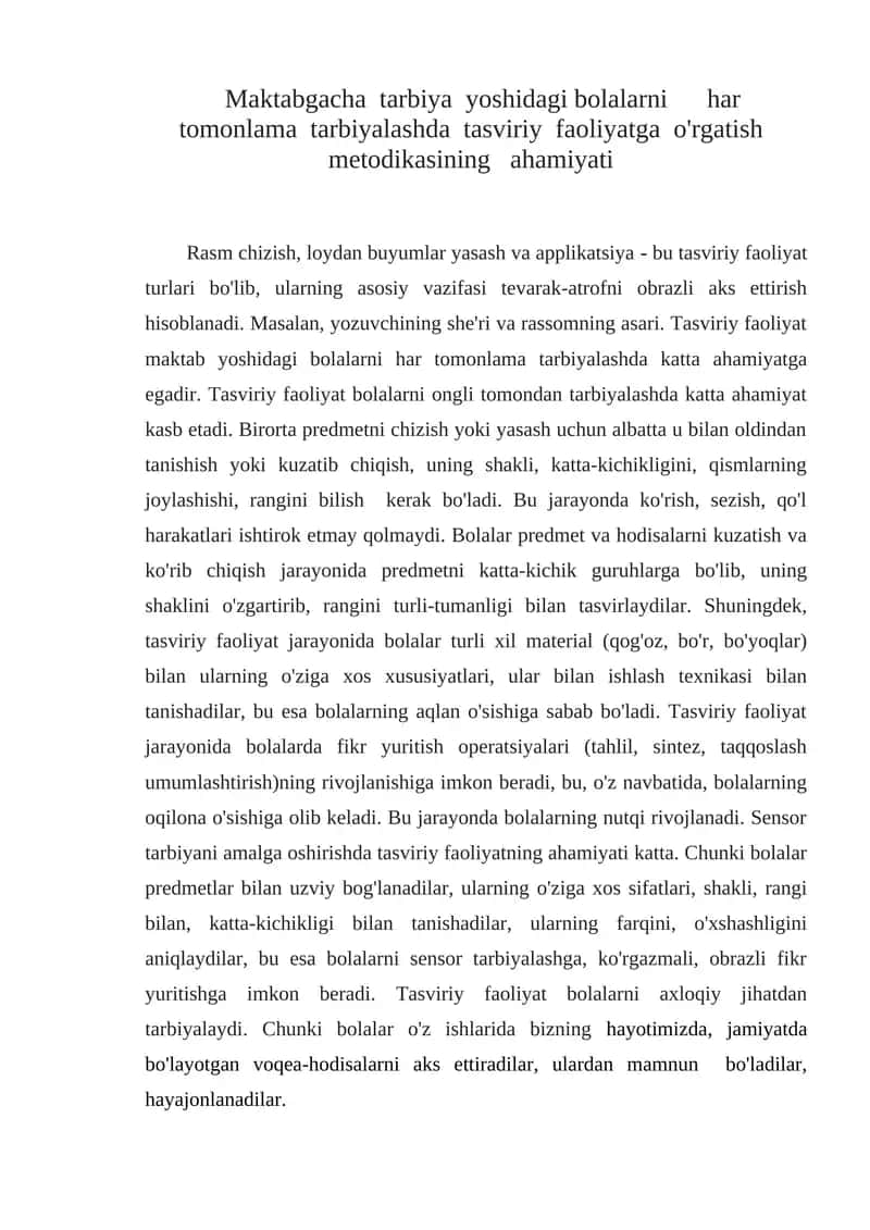 Tasviriy faoliyat metodikasi