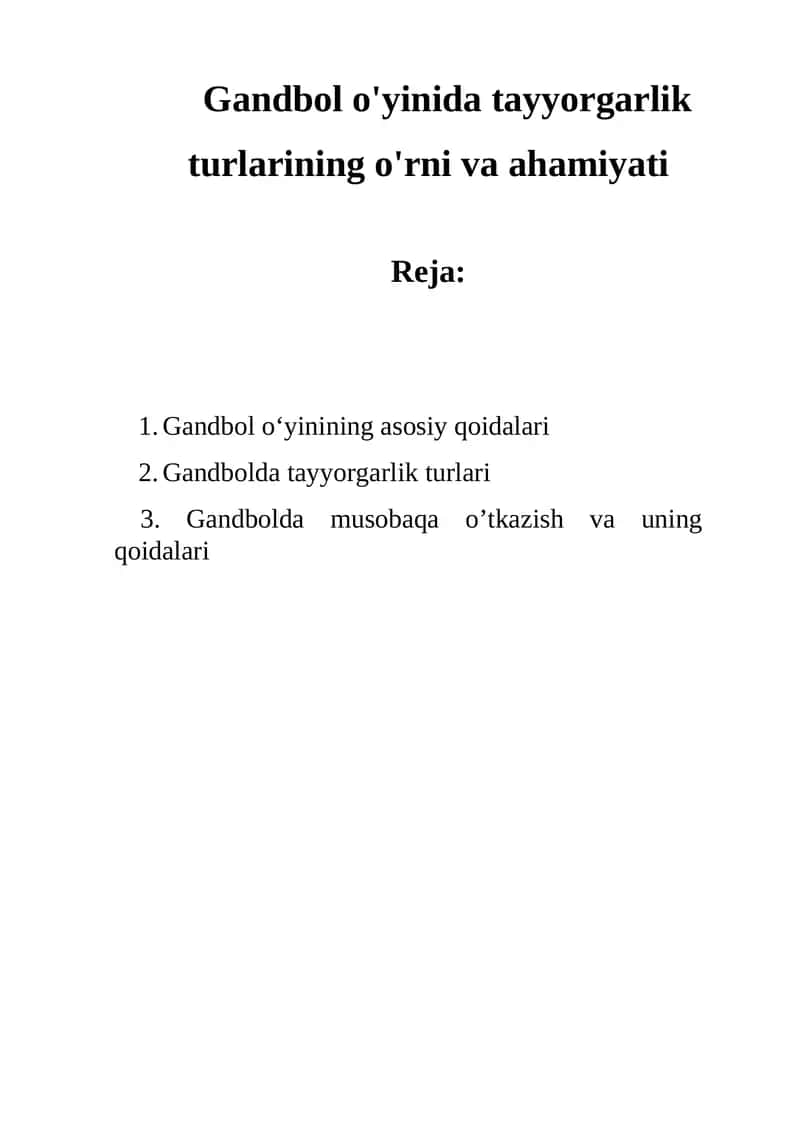 Gandbol o'yinida tayyorgarlik turlarining o'rni va ahamiyati