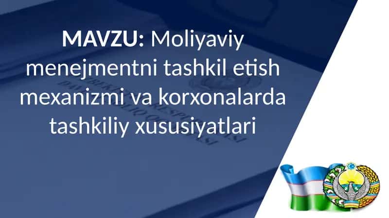 Moliyaviy menejmentni tashkil etish mexanizmi va korxonalarda tashkiliy xususiyatlari