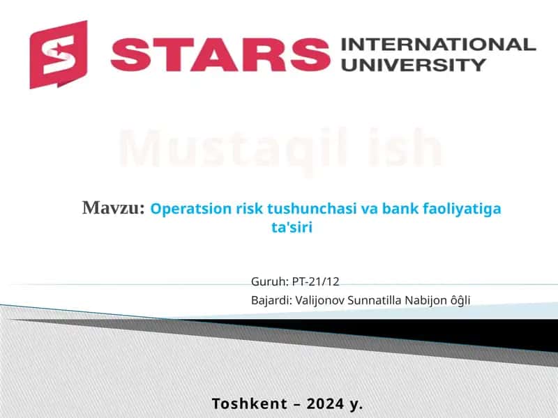 Operatsion risk tushunchasi va bank faoliyati g'oyasi