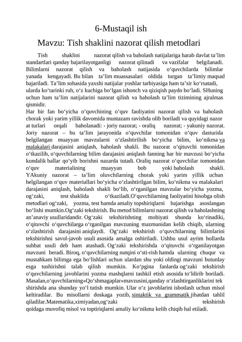 Tish shaklini nazorat qilish metodlari