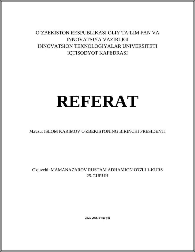 ISLOM KARIMOV O'ZBEKISTONING BIRINCHI PRESIDENTI