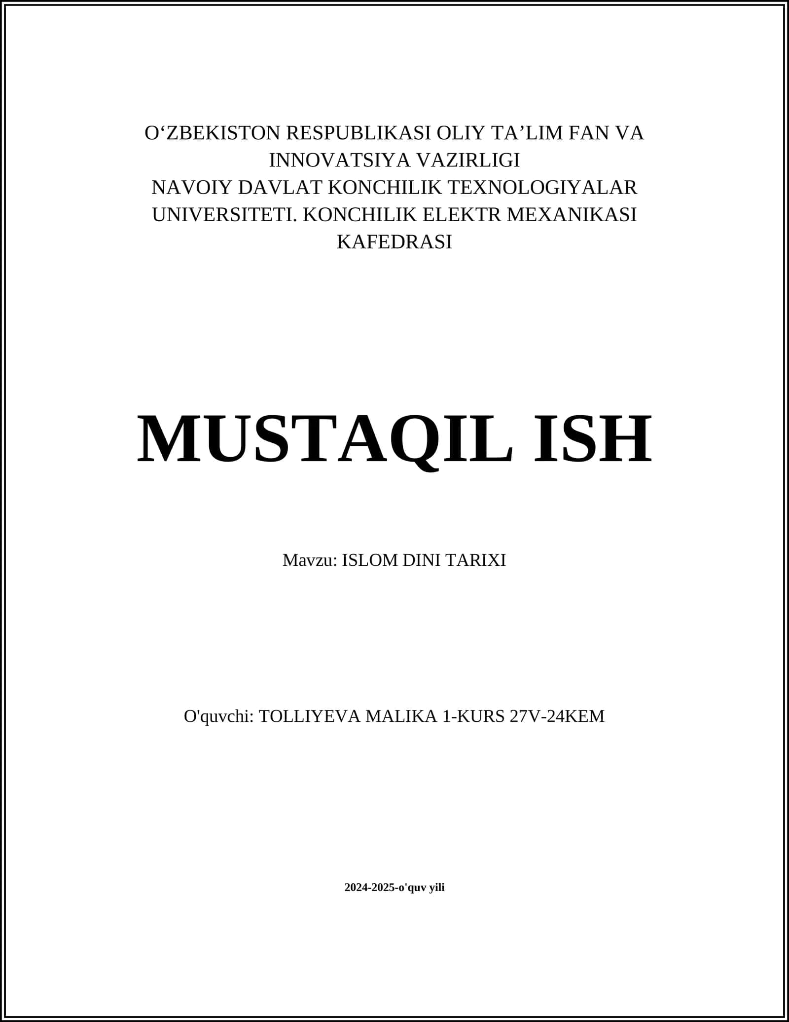 ISLOM DINI TARIXI