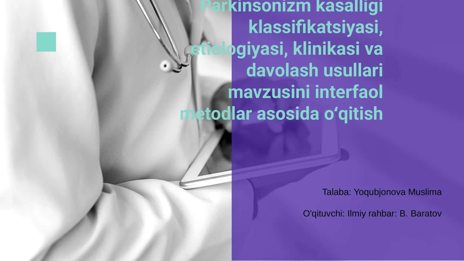 Parkinsonizm kasalligi klassifikatsiyasi, etiologiyasi, klinikasi va davolash usullari