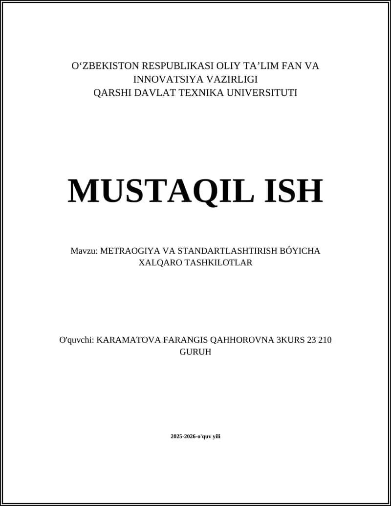 METRAOGIYA VA STANDARTLASHTIRISH BÓYICHA XALQARO TASHKILOTLAR