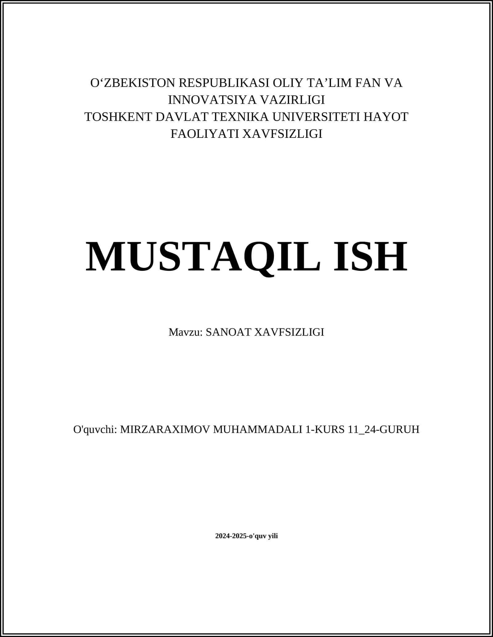 Sanoat xavfsizligi talablari va standartlari