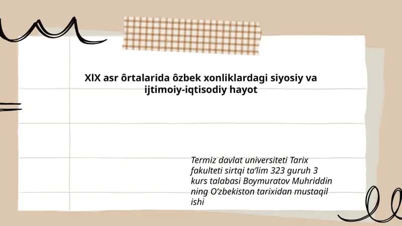 Oʻzbekiston tarixidan mustaqil ishlar