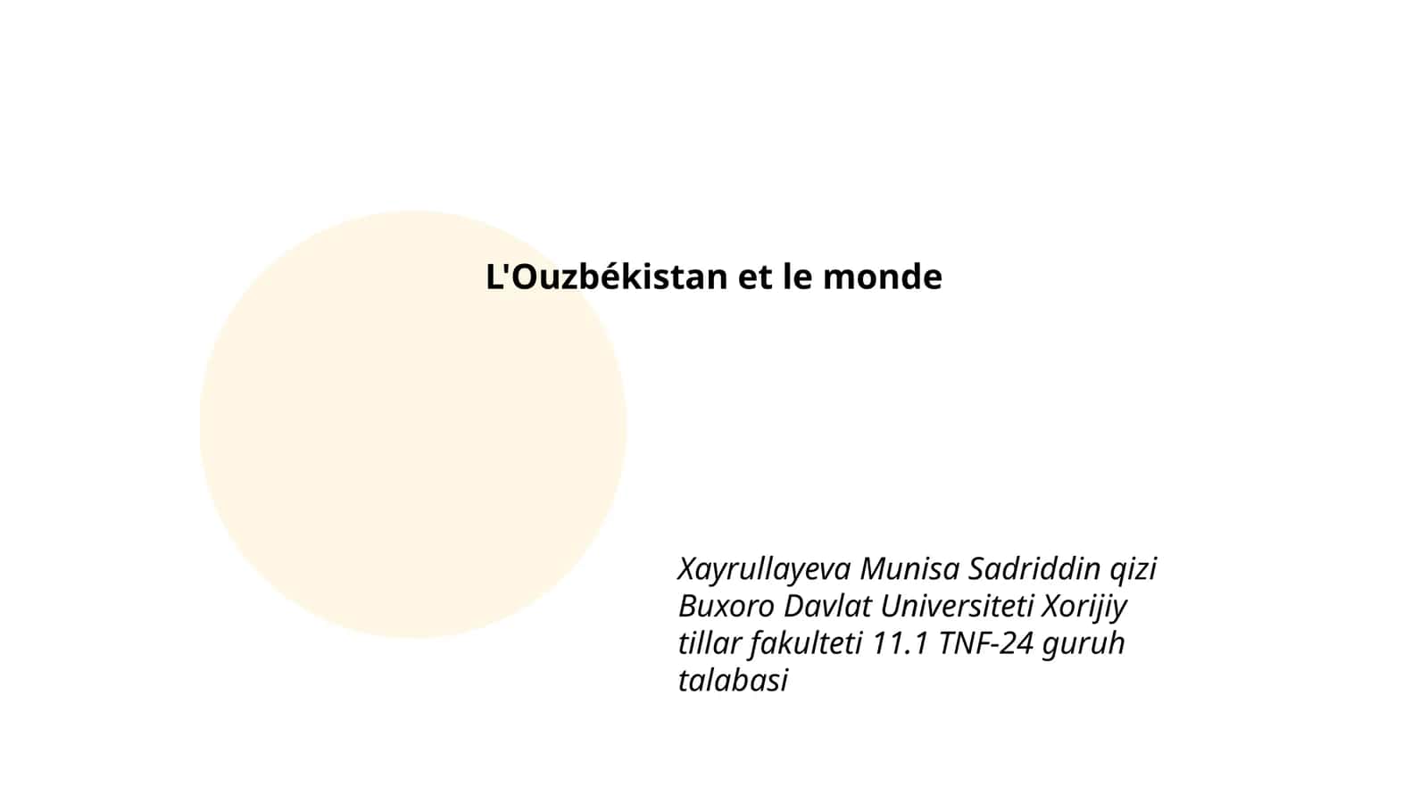 L'Ouzbékistan et le monde