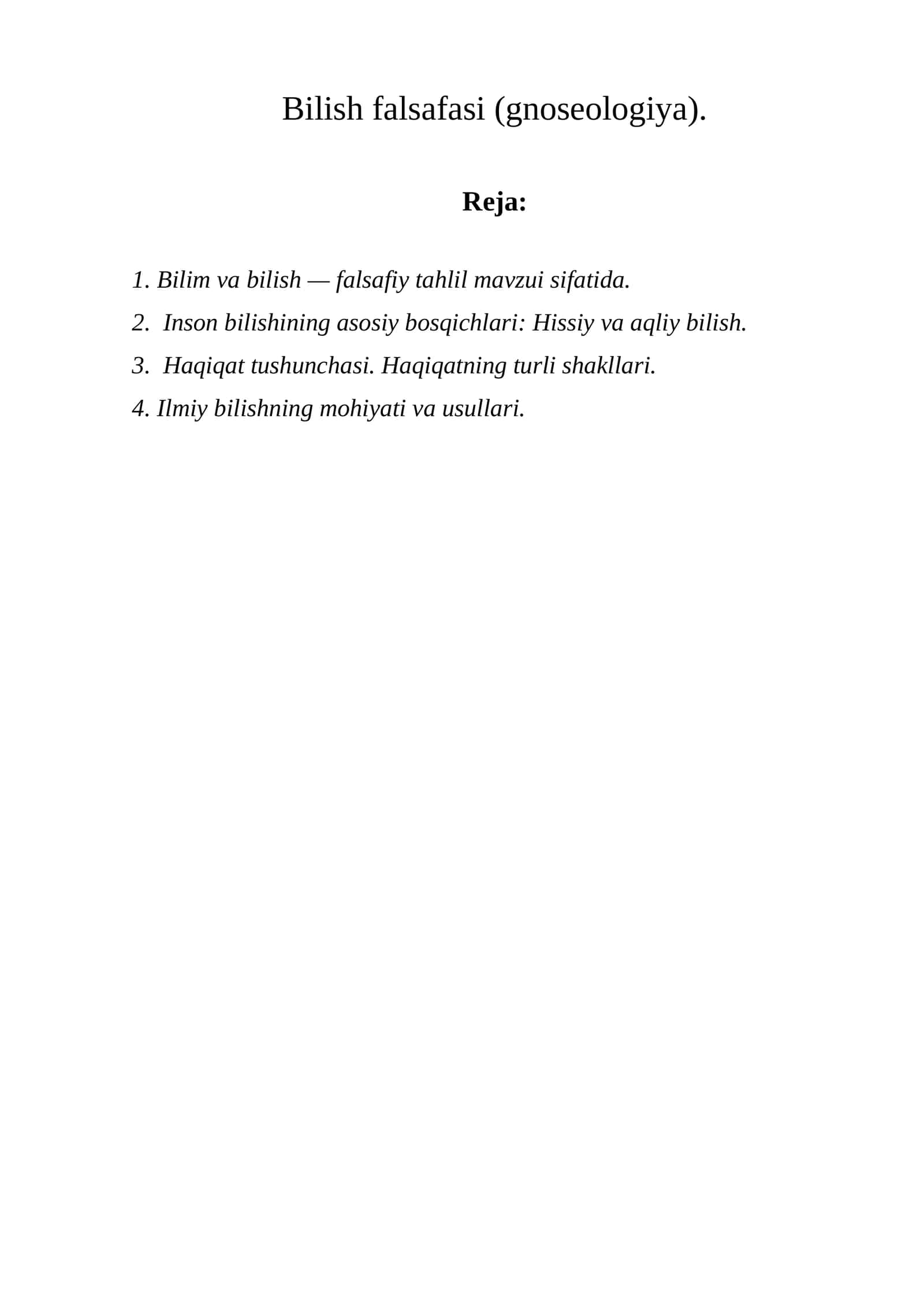 Bilish falsafasi (gnoseologiya)