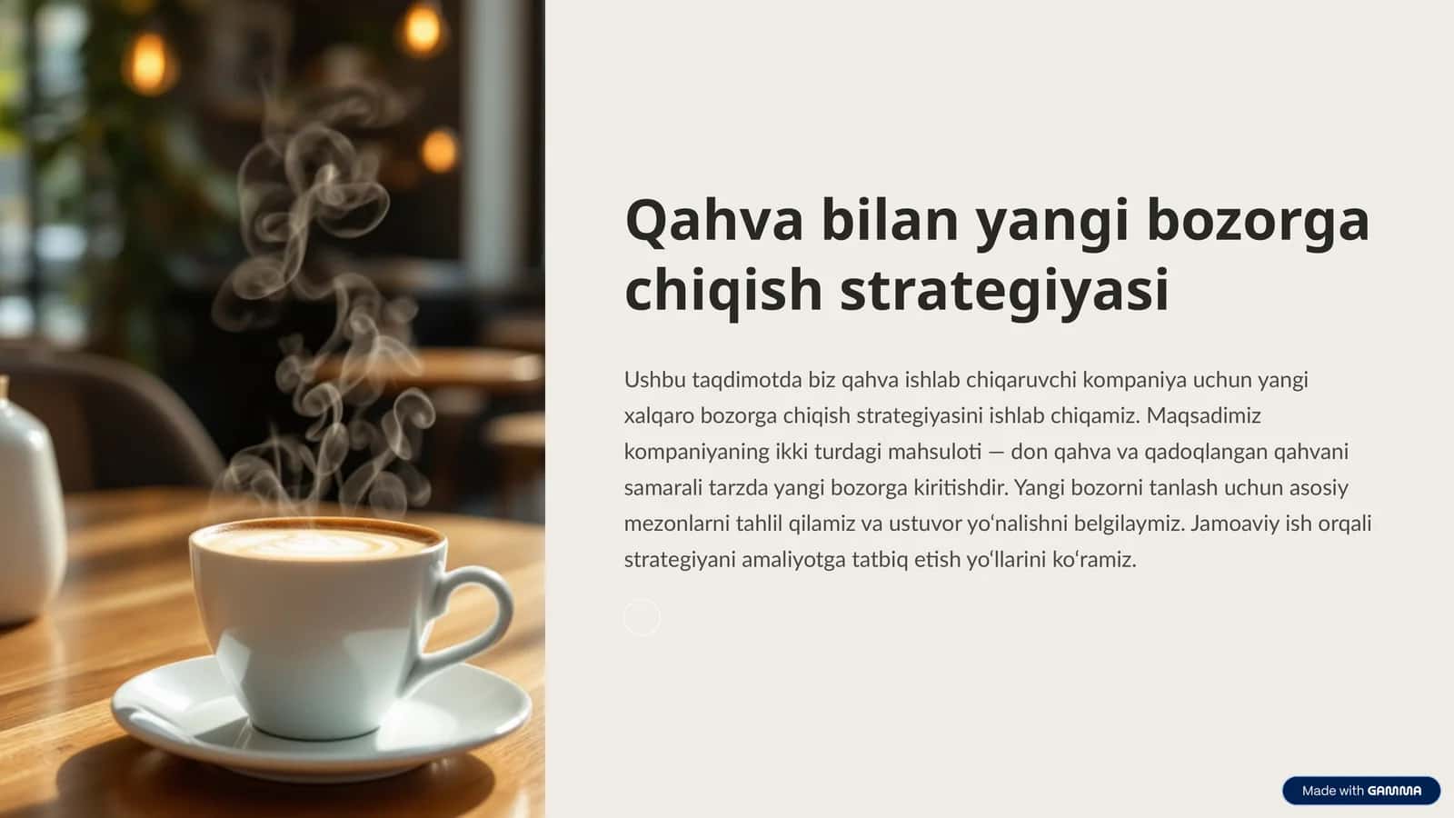 Qahva bilan yangi bozorga chiqish strategiyasi