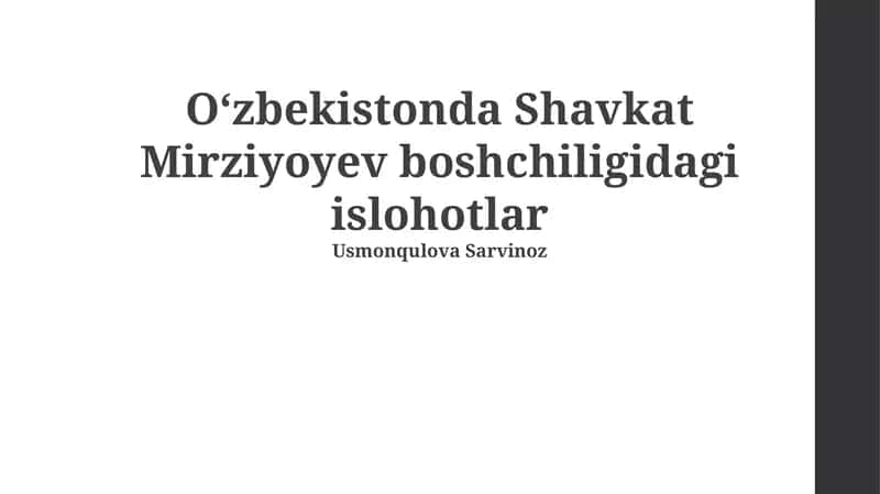 Oʻzbekistonda Shavkat Mirziyoyev boshchiligidagi islohotlar