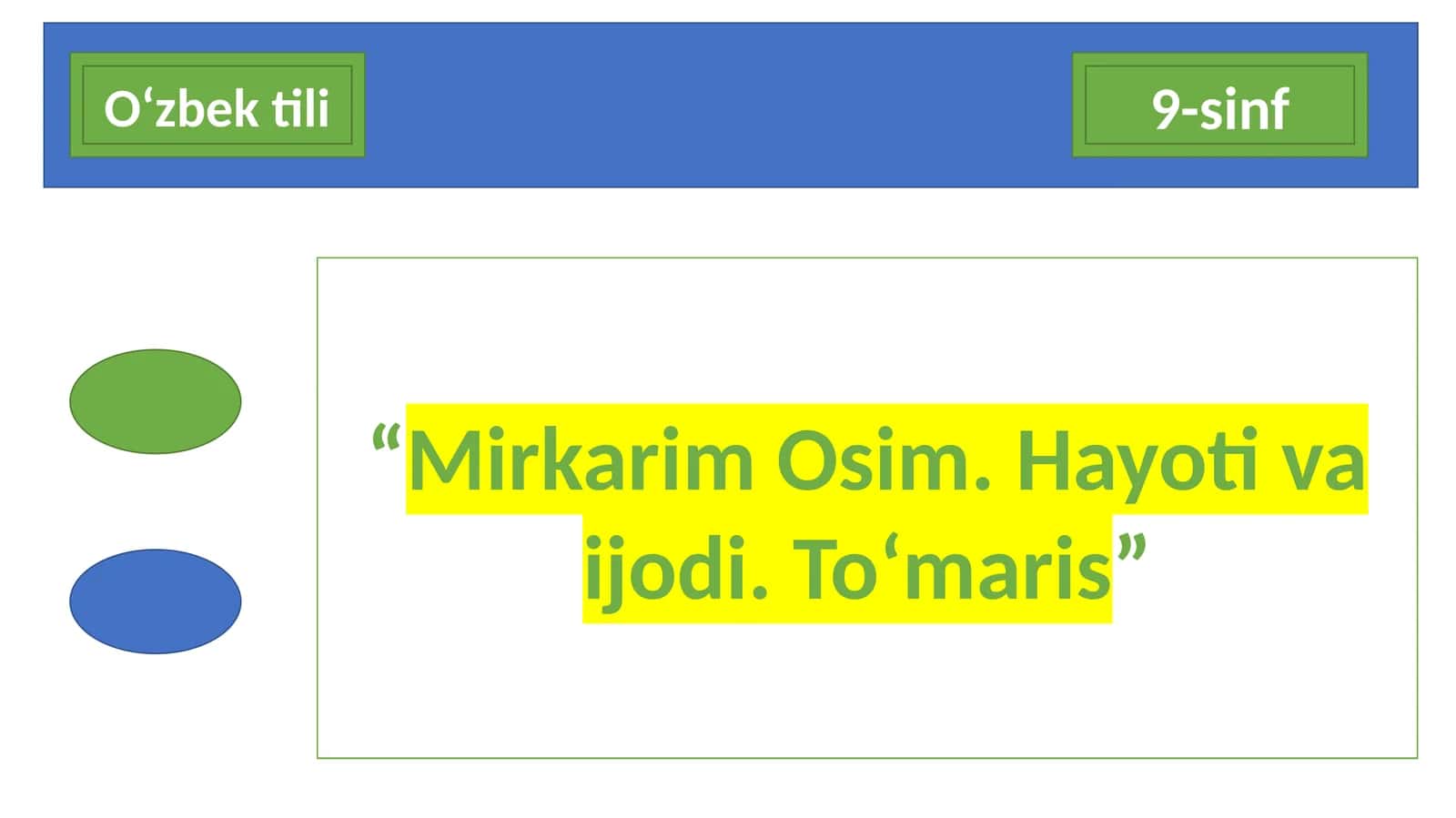 Mirkarim Osim. Hayoti va ijodi.To‘maris