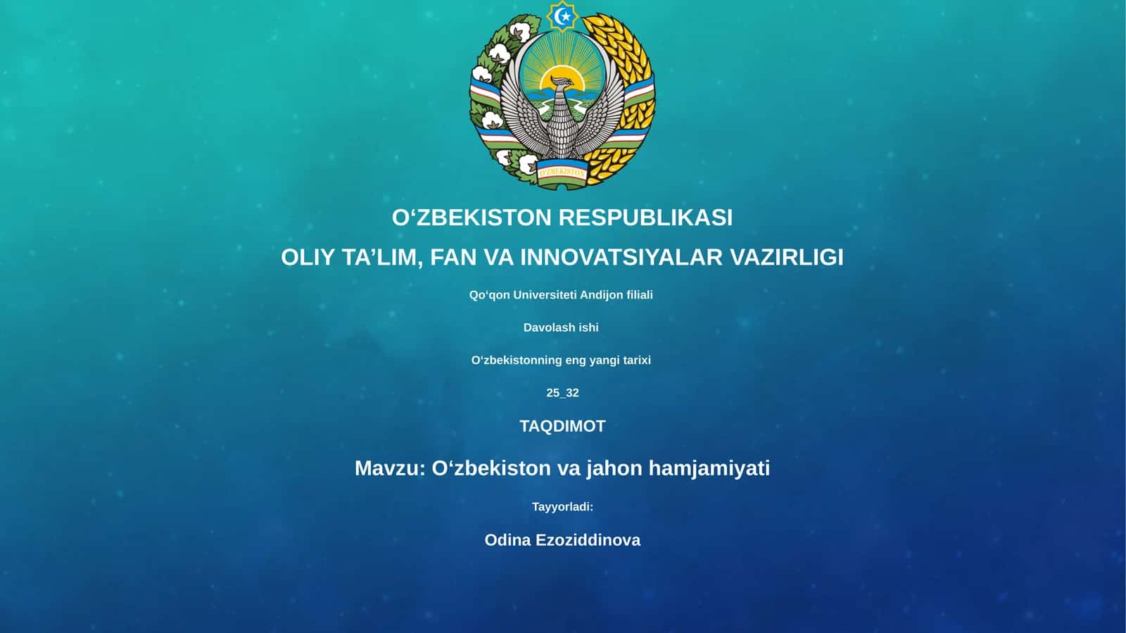 O'zbekiston va jahon hamjamiyati