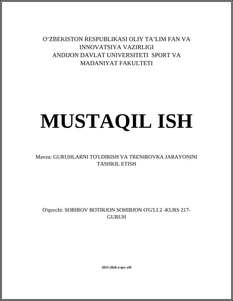 Guruhlarni to'ldirish va trening jarayonini tashkil etish