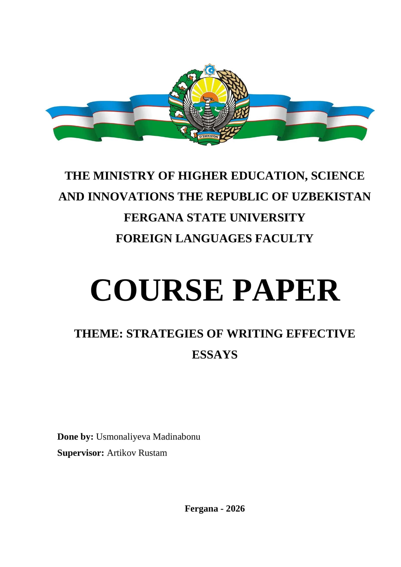 Course Paper: Strategies of Writing Effective Essays