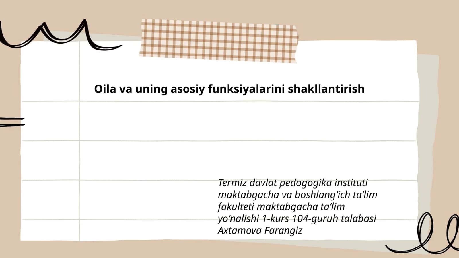Oila va uning asosiy funksiyalarini shakllantirish