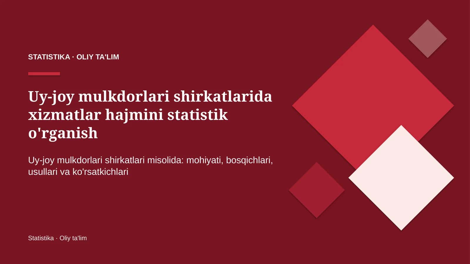 Uy-joy mulkdorlari shirkatlarida xizmatlar hajmini statistik o'rganish