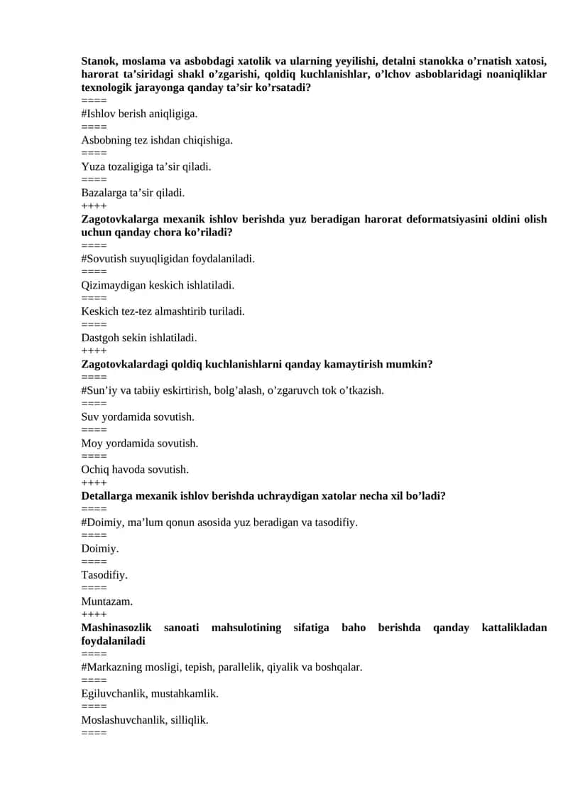 Stanok va asbobdagi xatoliklar