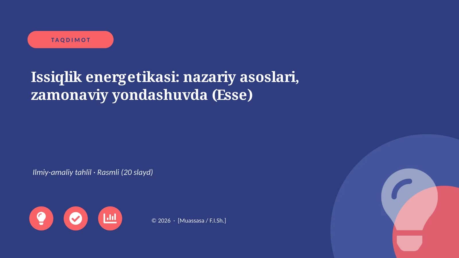 Issiqlik energetikasi: nazariy asoslari, zamonaviy yondashuvda (Esse)