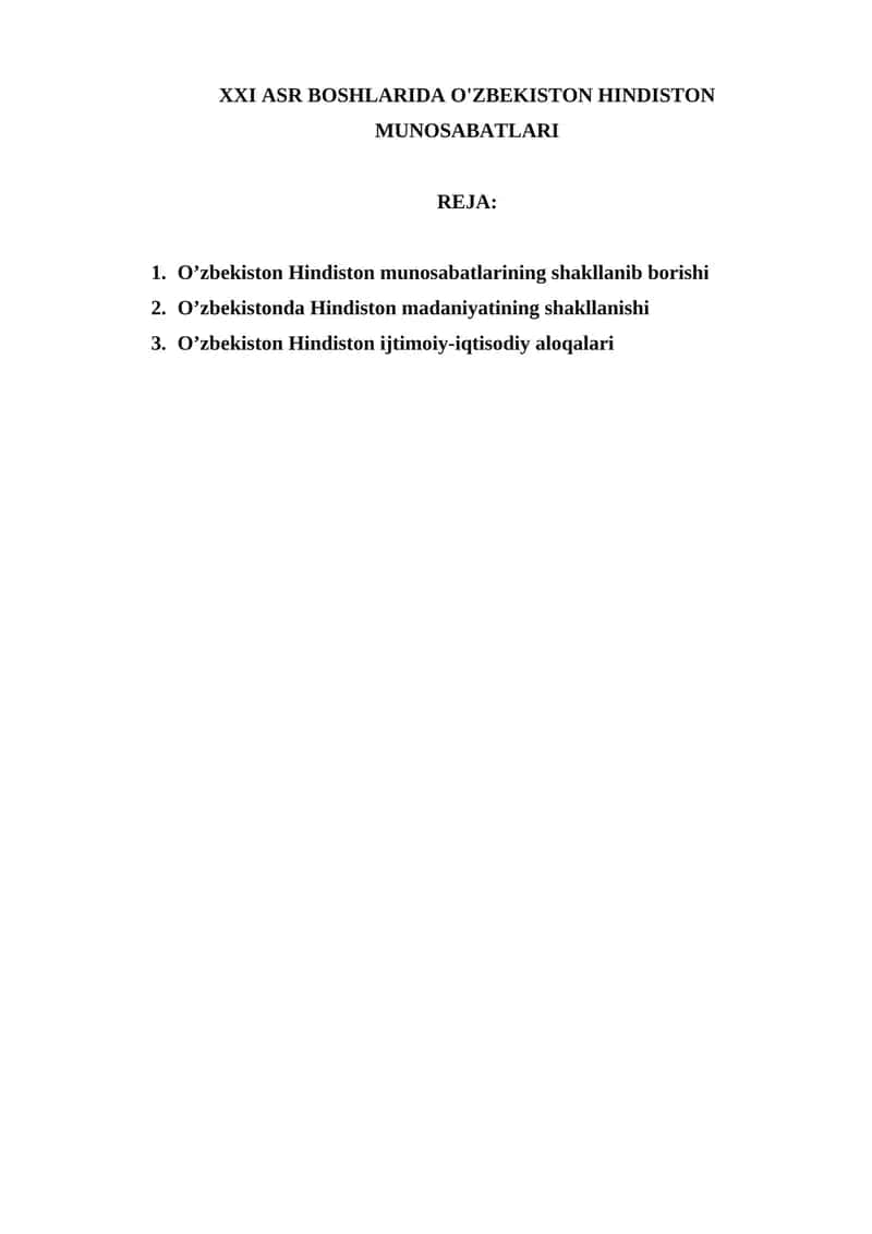 O'zbekiston Hindiston Munosabatlari