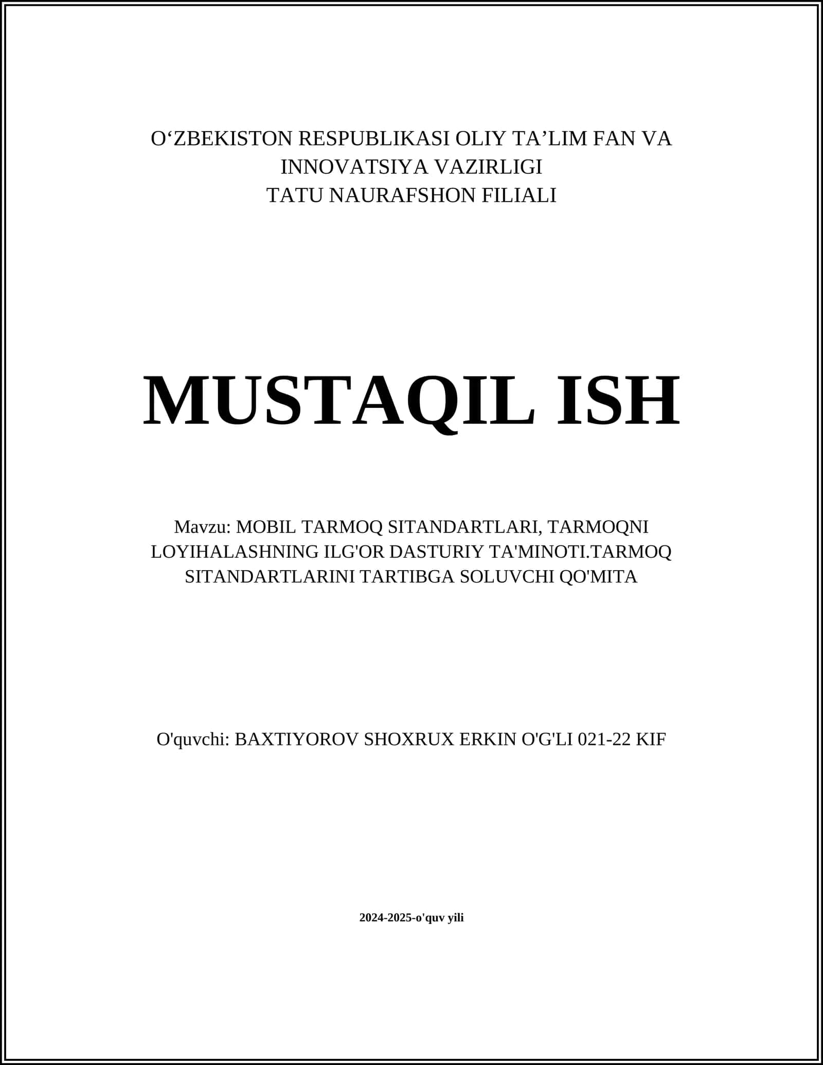 MOBIL TARMOQ SITANDARTLARI