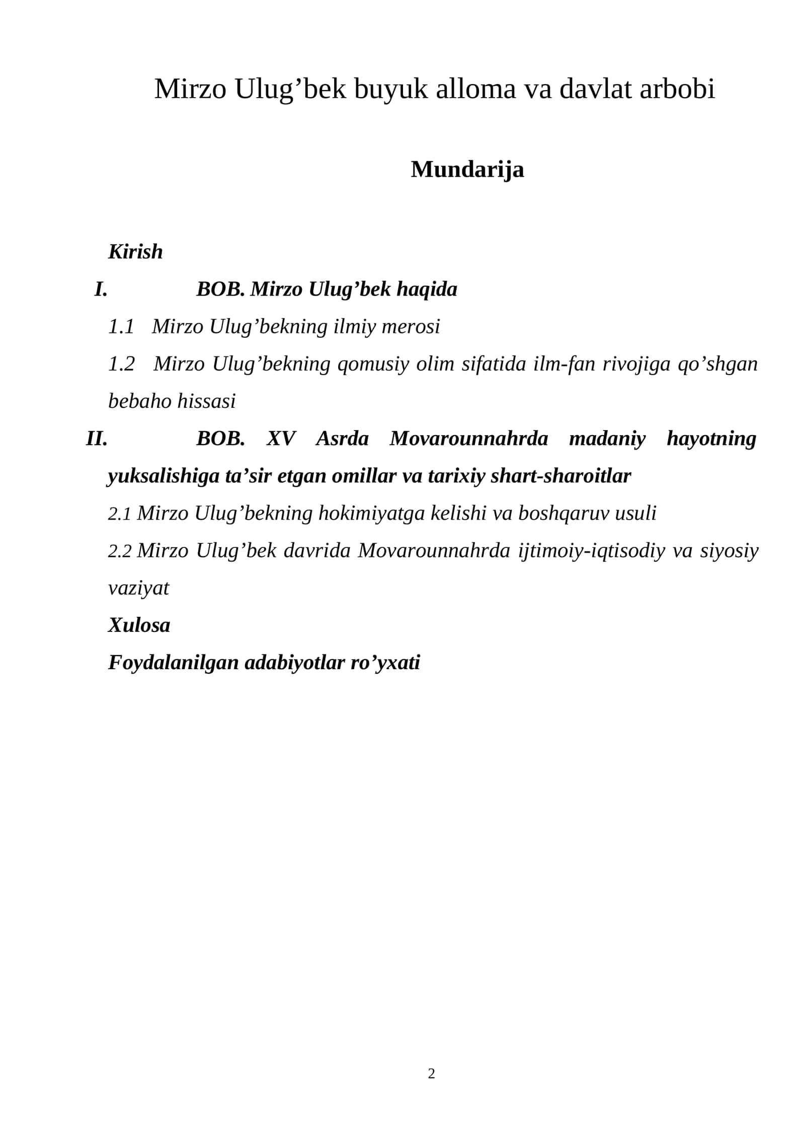 Mirzo Ulug’bek buyuk alloma va davlat arbobi