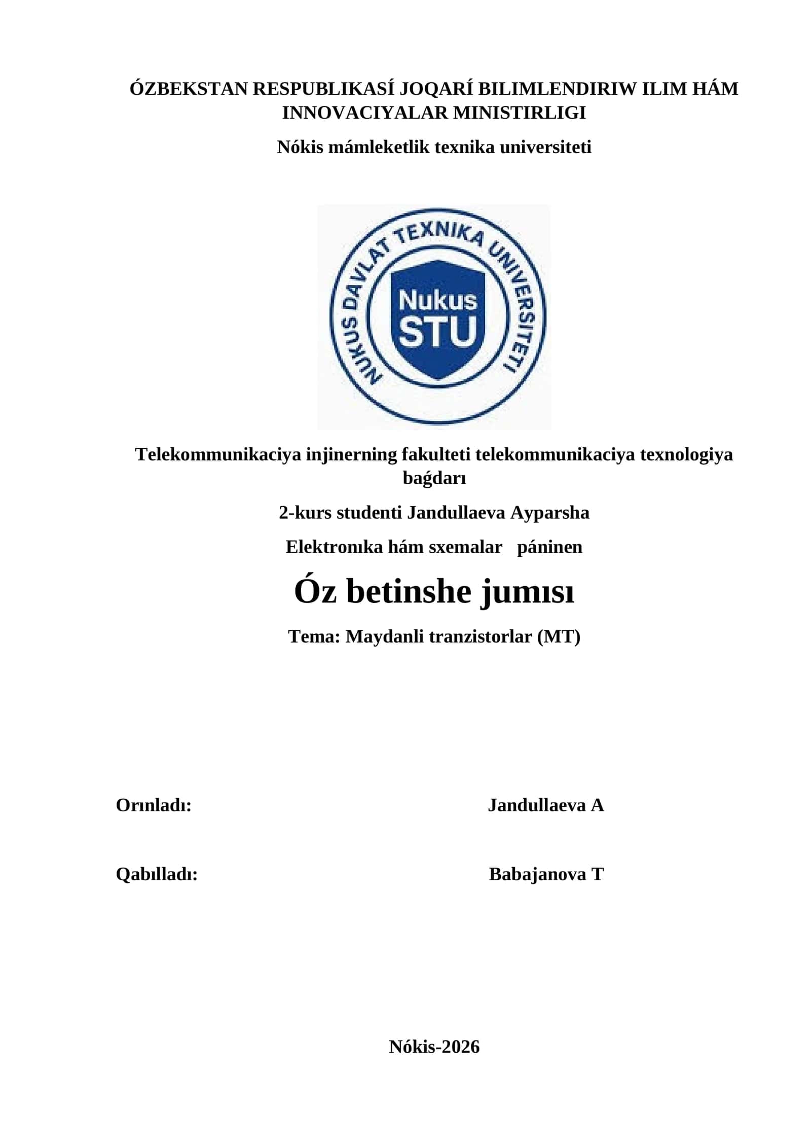 Maydanli tranzistorlar (MT)