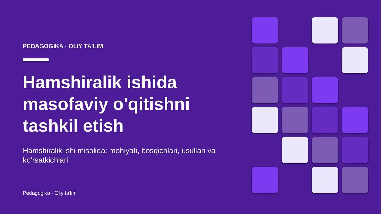 Hamshiralik ishida masofaviy o'qitishni tashkil etish