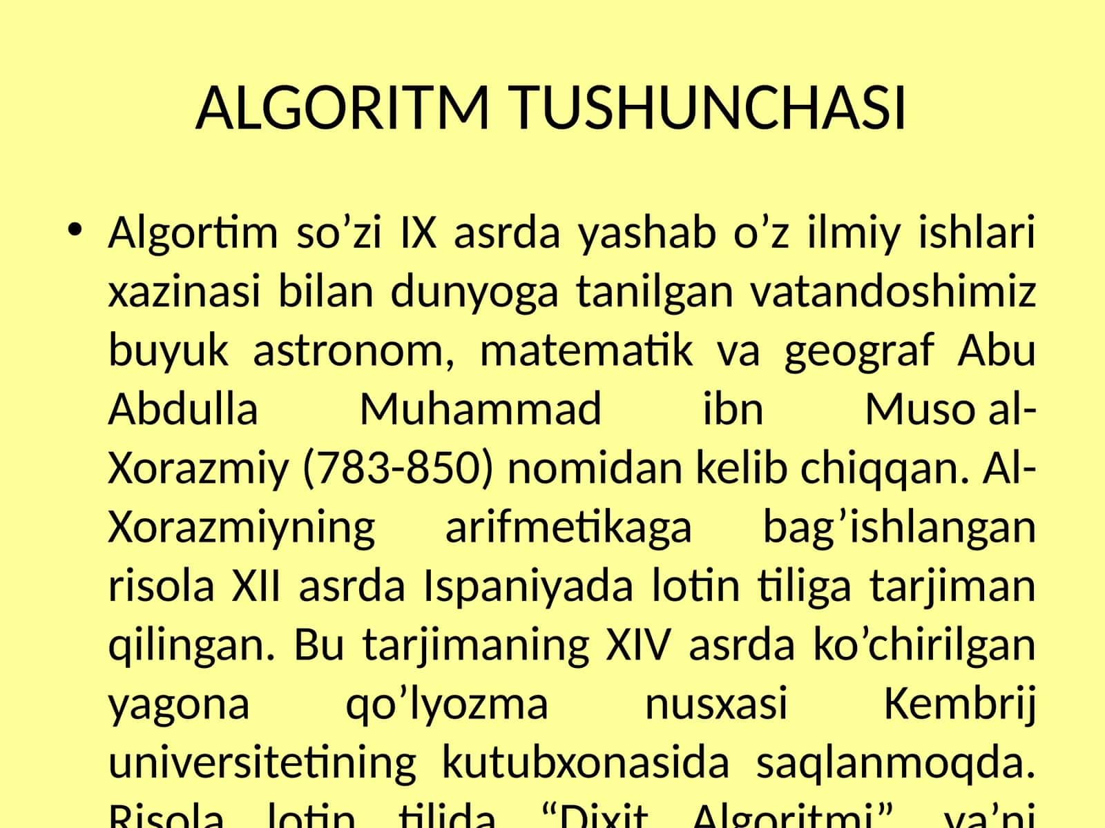 ALGORITM TUSHUNCHASI