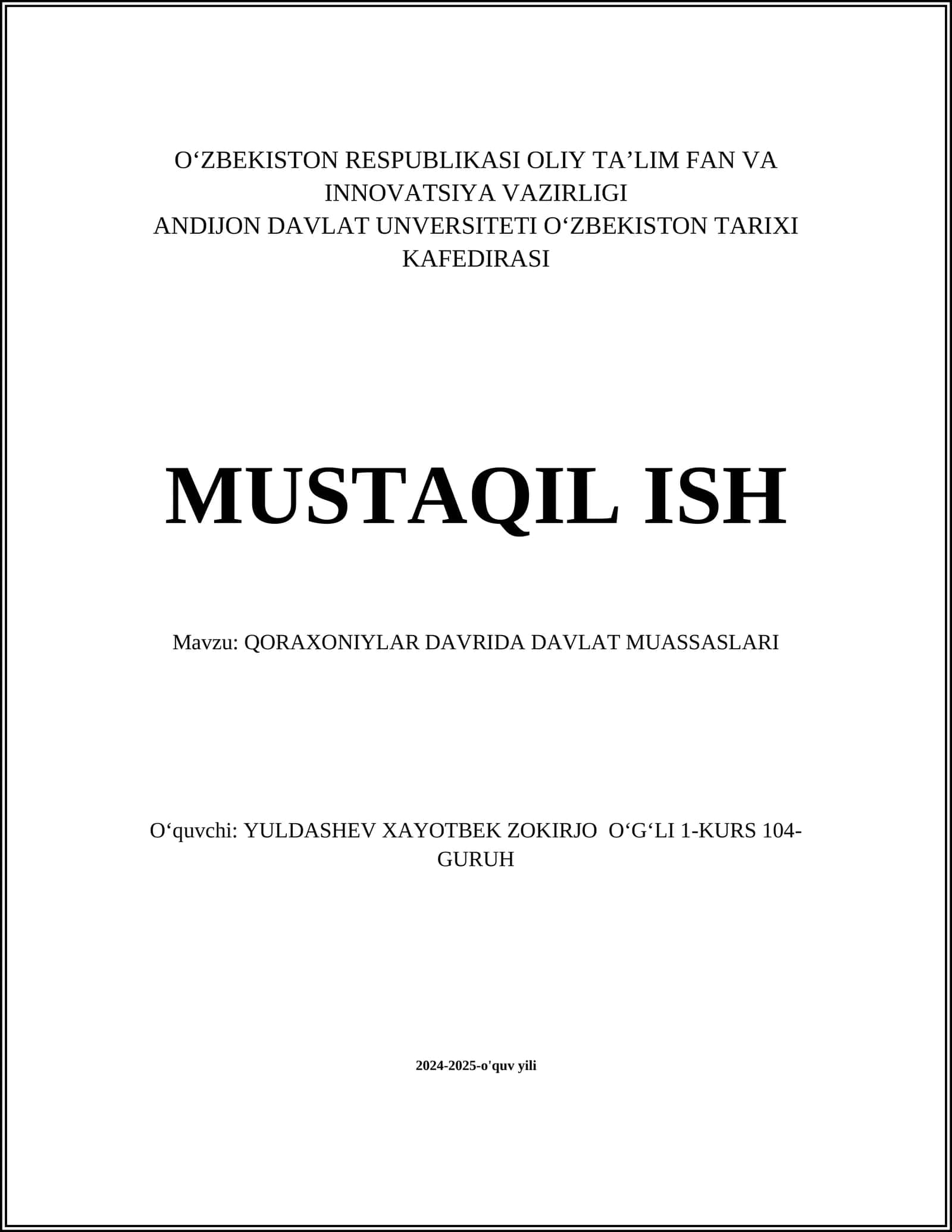 QORAXONIYLAR DAVRIDA DAVLAT MUASSASLARI