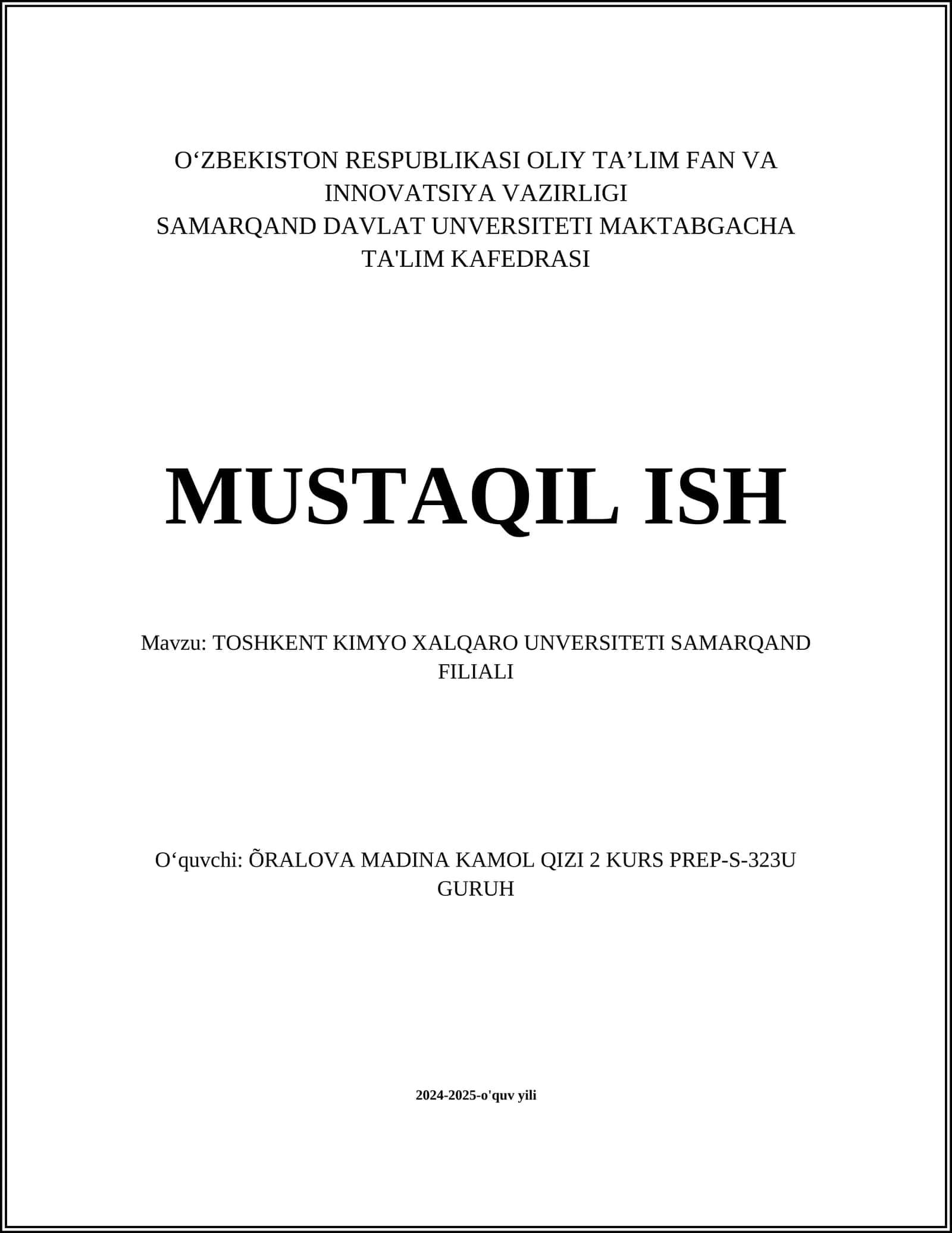 Toshkent Kimyo Xalqaro Universiteti Samarqand filiali yondashuvlari