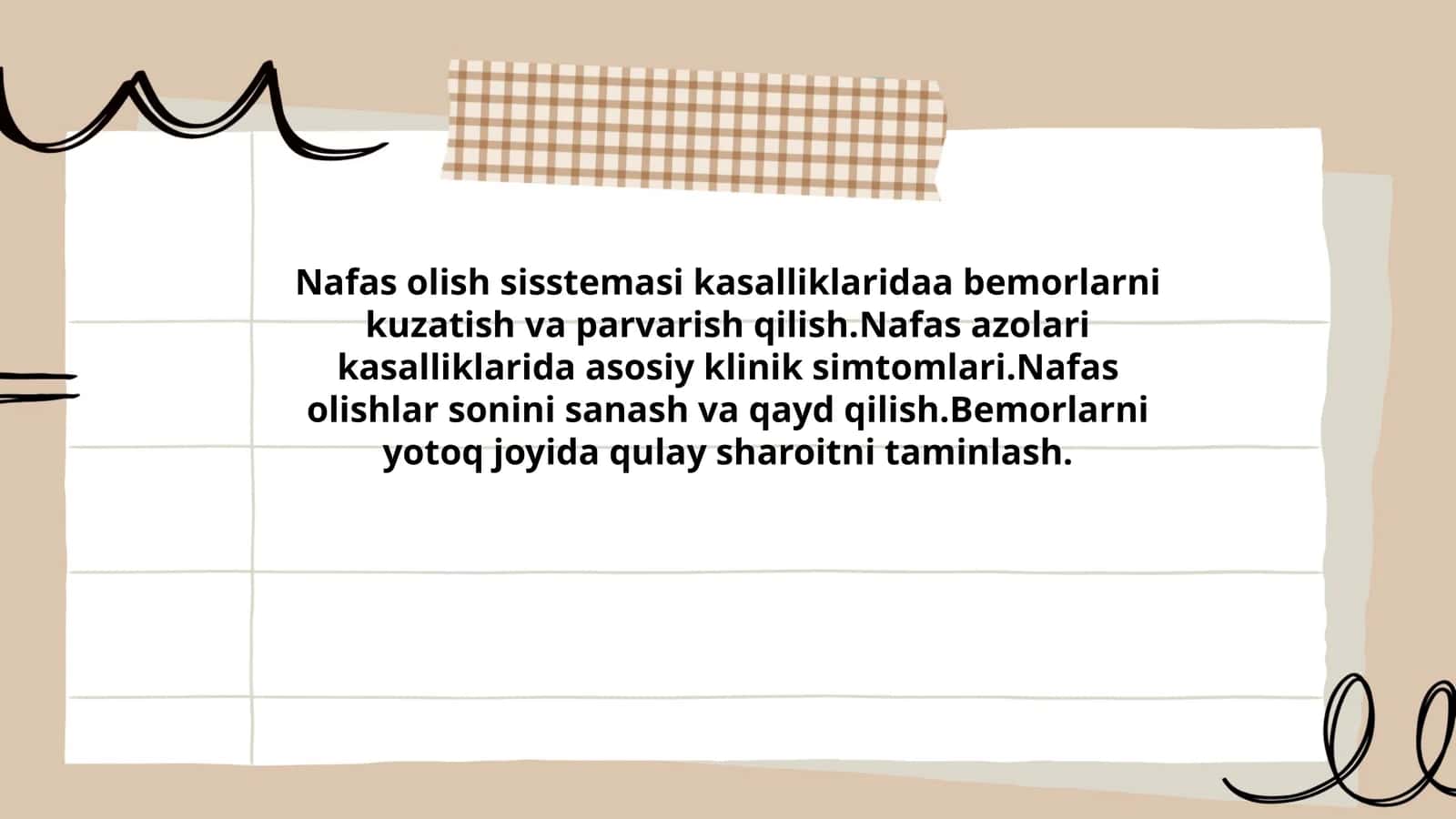 Nafas olish sisstemasi kasalliklarida bemorlarni kuzatish va parvarish qilish