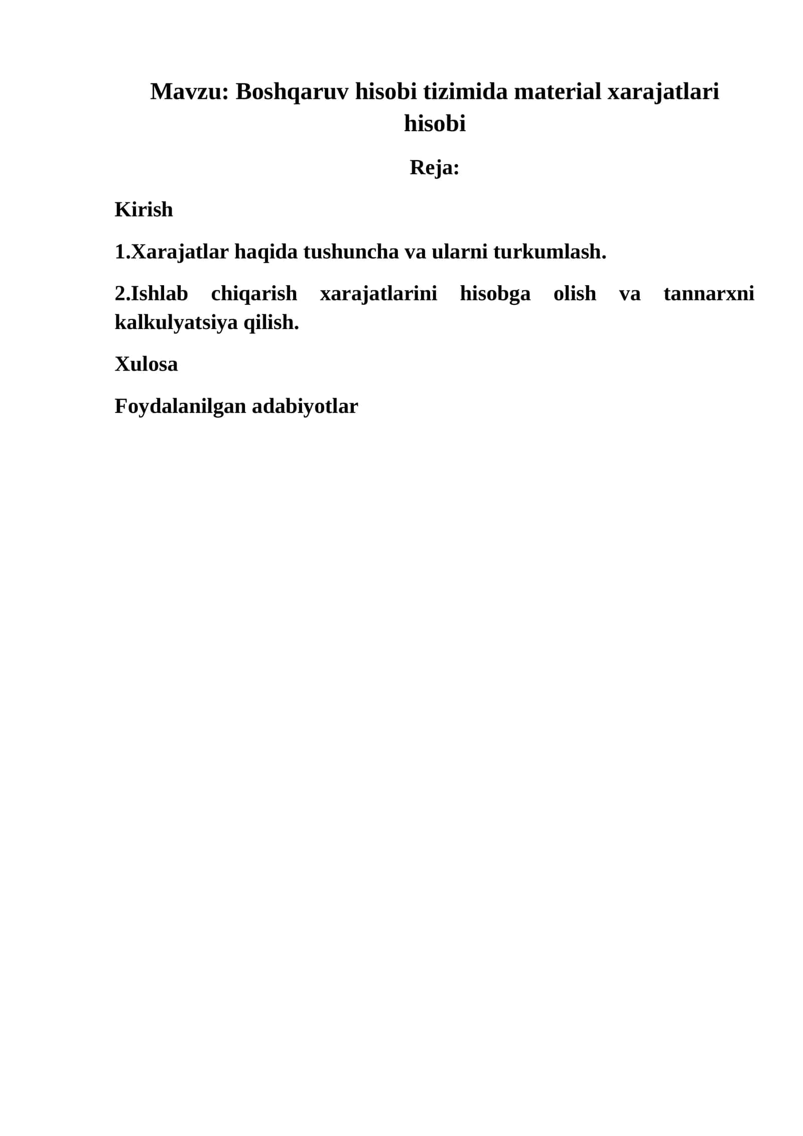 Boshqaruv hisobi tizimida material xarajatlari hisobi