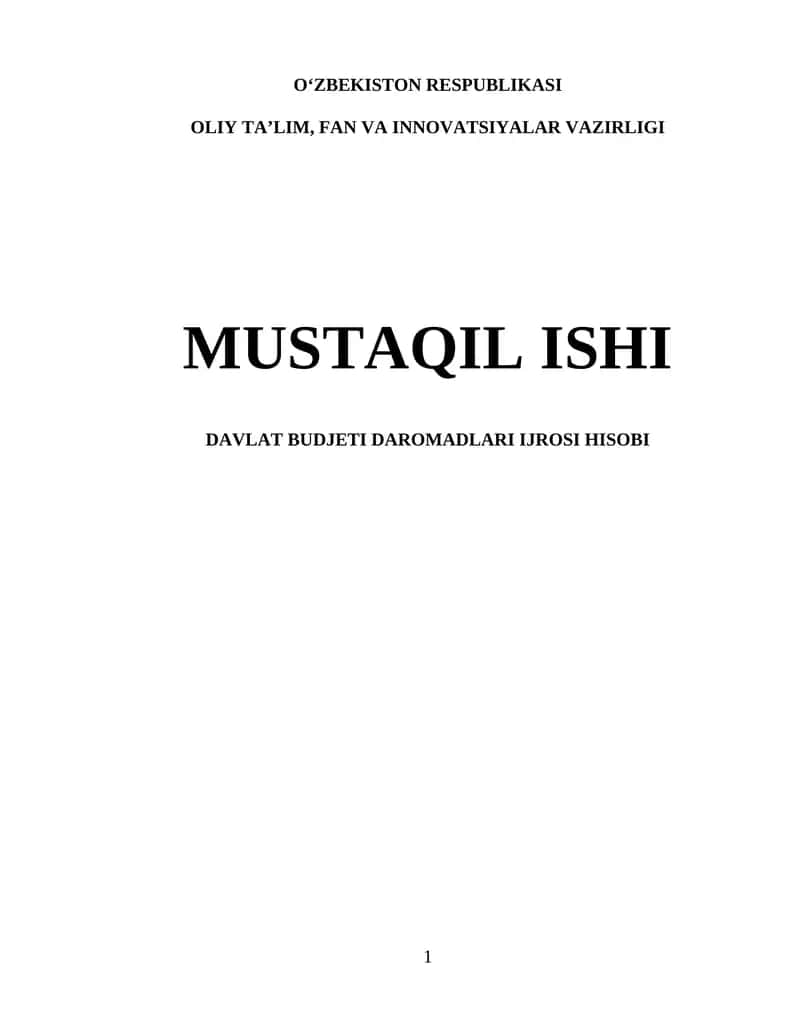 Davlat Budjeti Daromadlari Ijrosi Hisobi