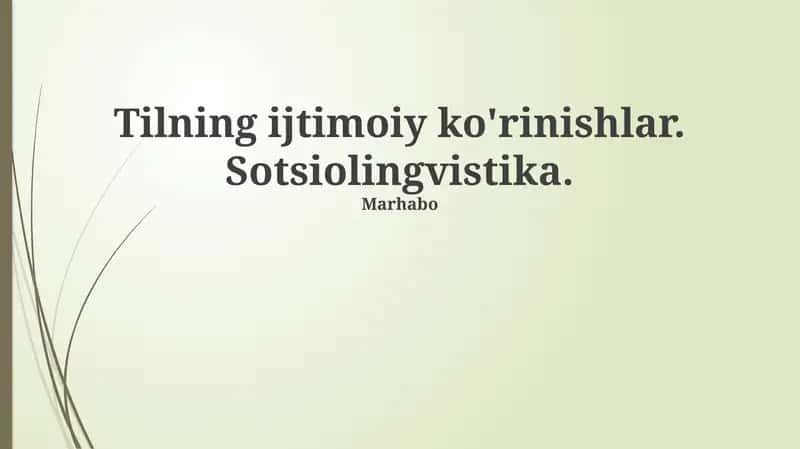 Tilning ijtimoiy ko'rinishlar. Sotsiolingvistika