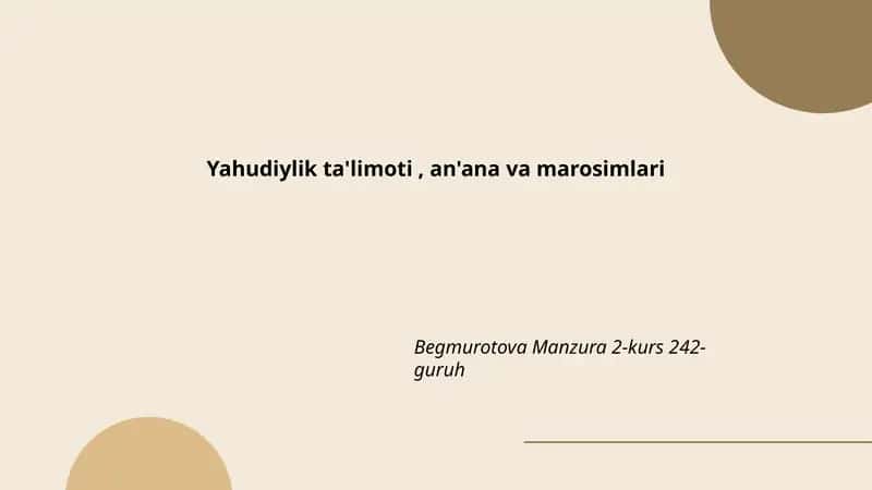 Yahudiylik ta'limoti, an'ana va marosimlari