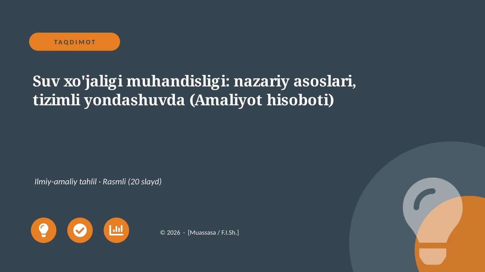 Suv xo'jaligi muhandisligi: nazariy asoslari, tizimli yondashuvda (Amaliyot hisoboti)