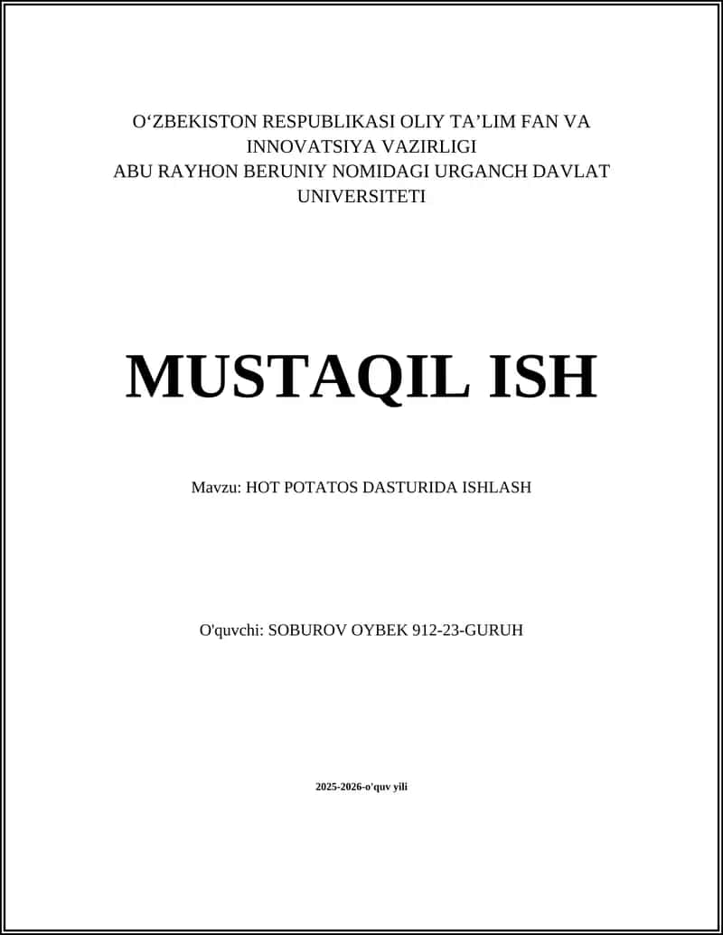 HOT POTATOS DASTURIDA ISHLASH