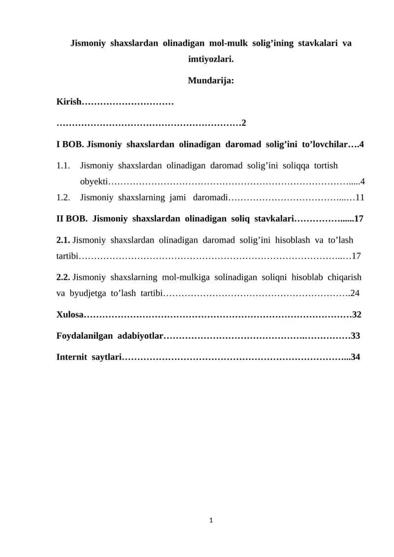 Jismoniy shaxslardan olinadigan mol-mulk solig’ining stavkalari va imtiyozlari