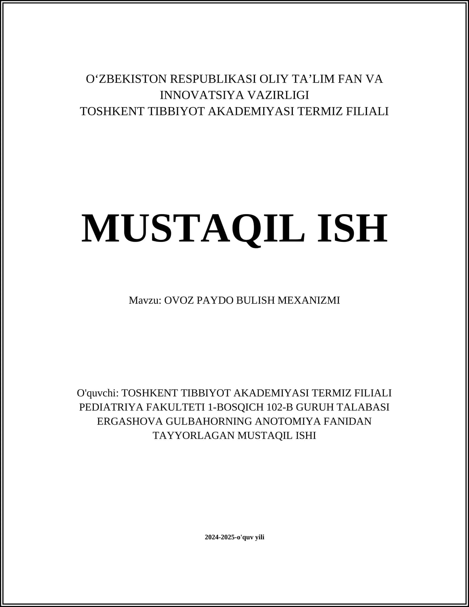 OVOZ PAYDO BULISH MEXANIZMI