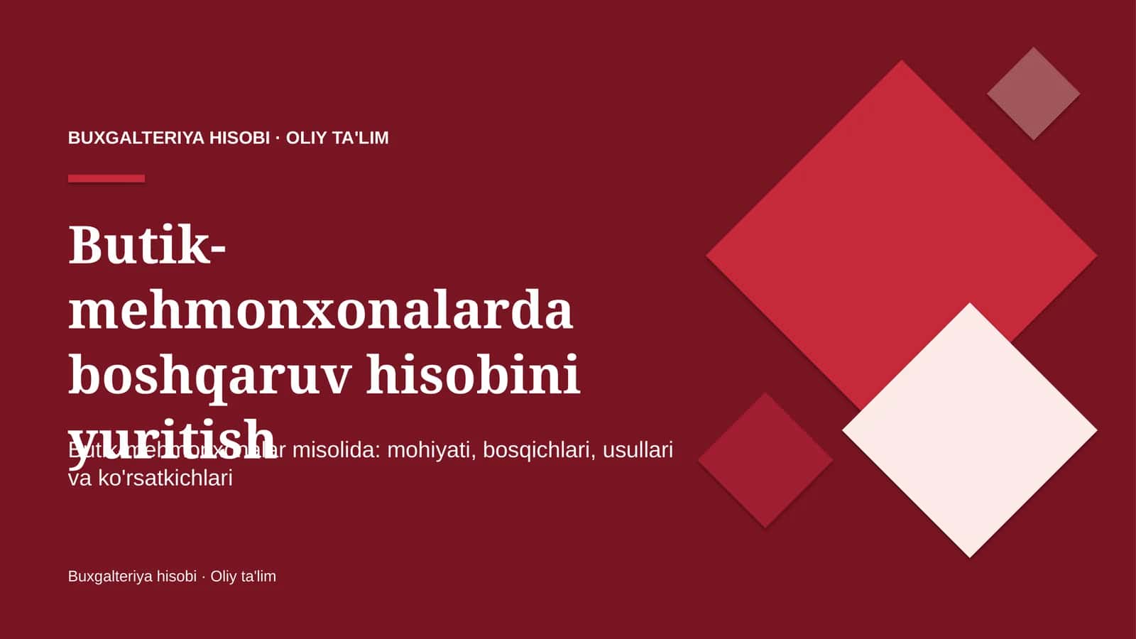 butik mehmonxonalarda boshqaruv hisobini yuritish 8806