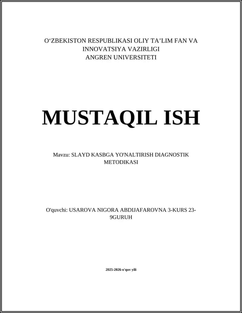 SLAYD KASBGA YO'NALTIRISH DIAGNOSTIK METODIKASI